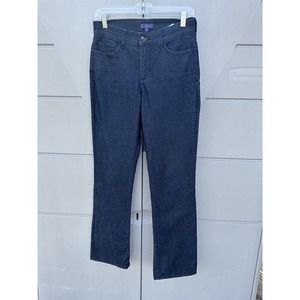NYDJ LiftTuck Dark Wash Straight Leg Jeans W/Rhinestone Embellished Pocket Sz 4